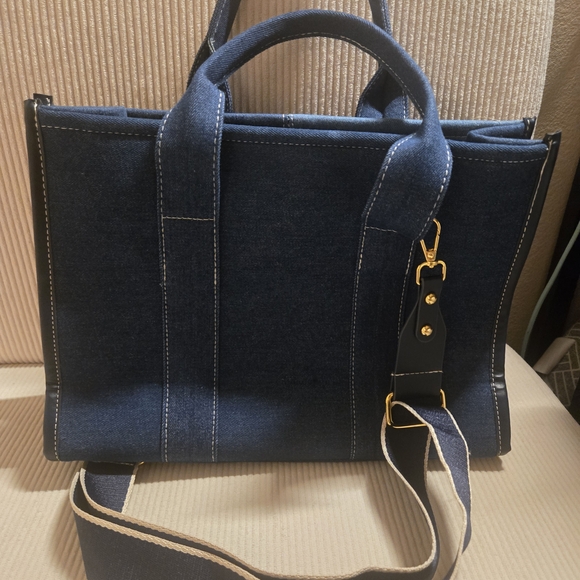 Stylish Navy Denim Tote Bag - Picture 2 of 4